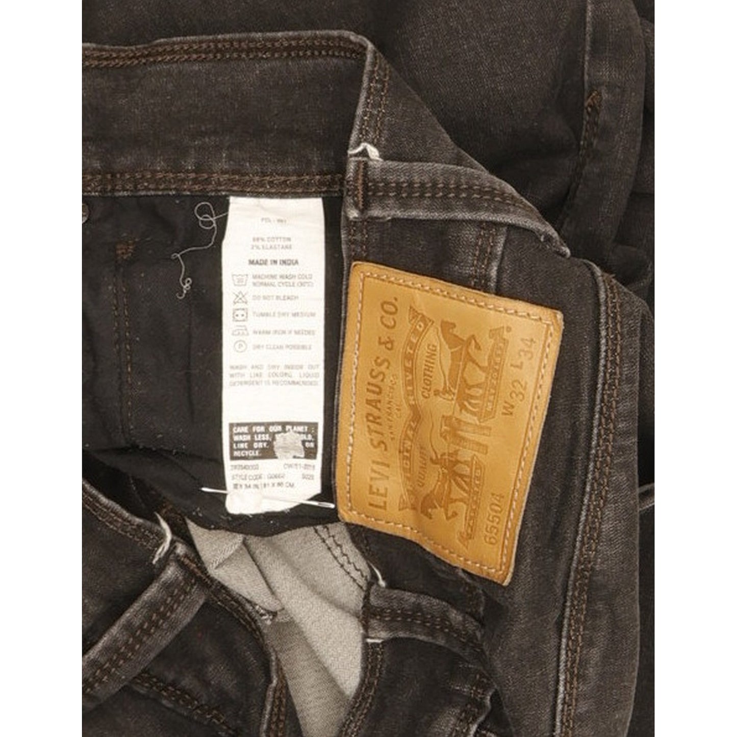 Levi's 504 Men Black Straight Regular Stretch Jeans W32 L32