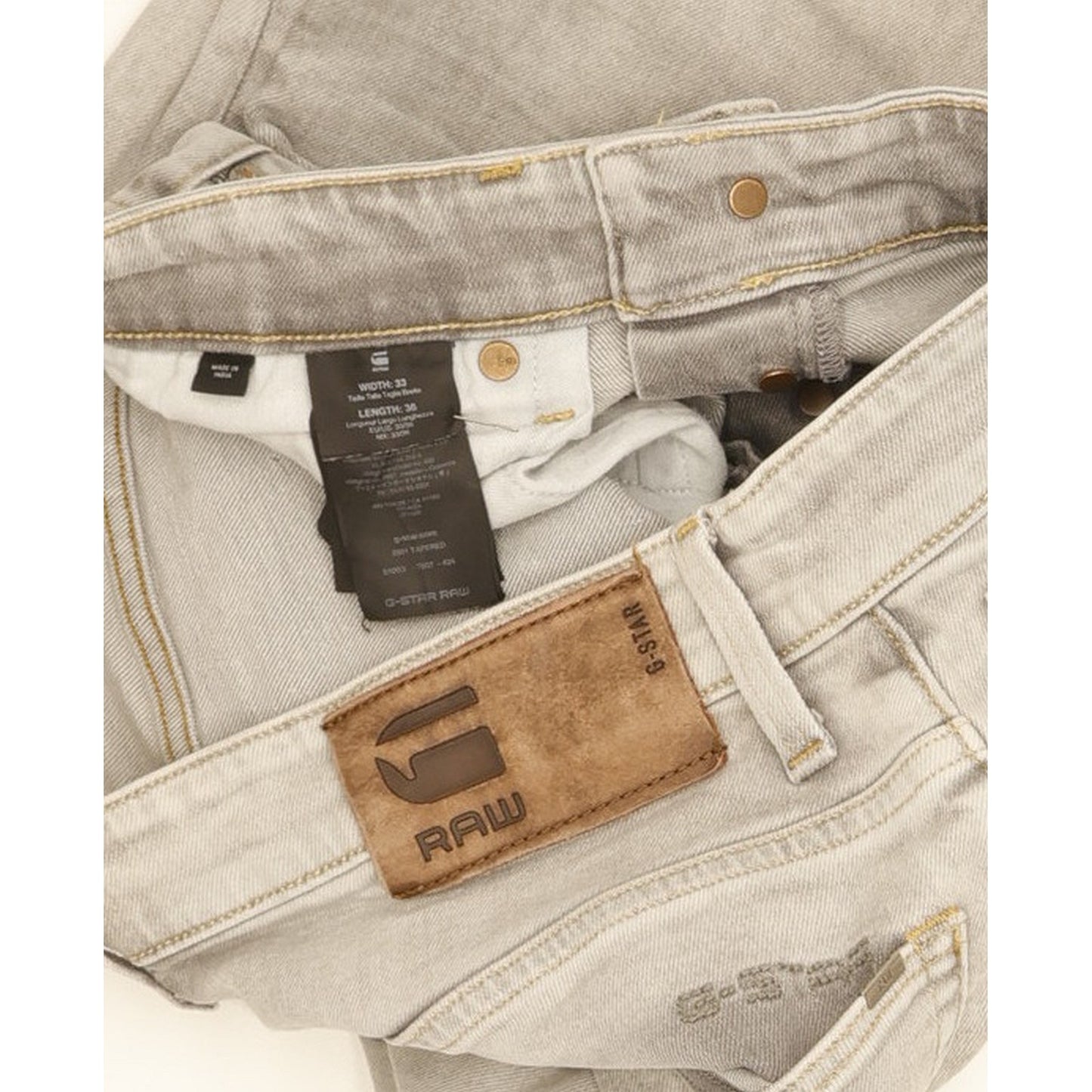 G-Star 3301 Men Grey Tapered Slim Stretch Jeans W33 L35