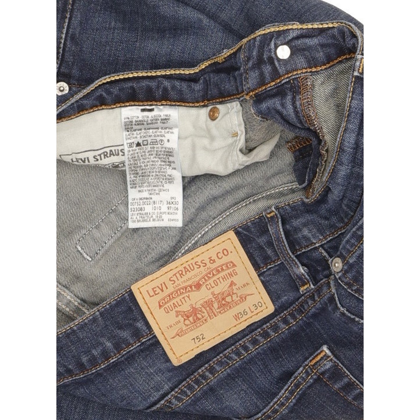 Levi's 752 Men Blue Straight Regular Stretch Jeans W36 L29