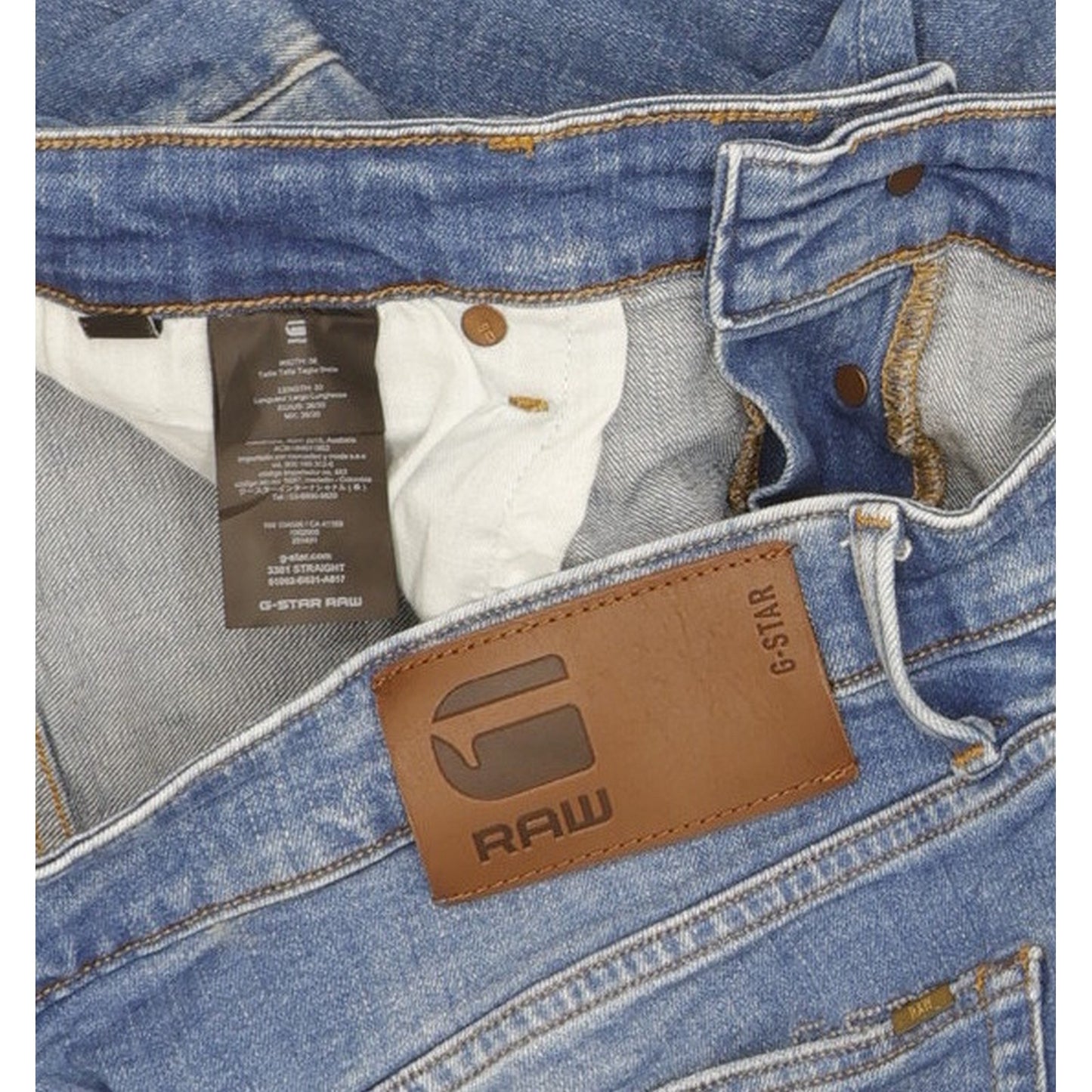 G-Star 3301 Men Blue Straight Regular Stretch Jeans W36 L30
