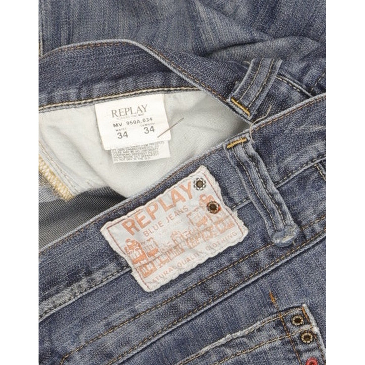 Replay Men Blue Straight Regular Jeans W34 L34