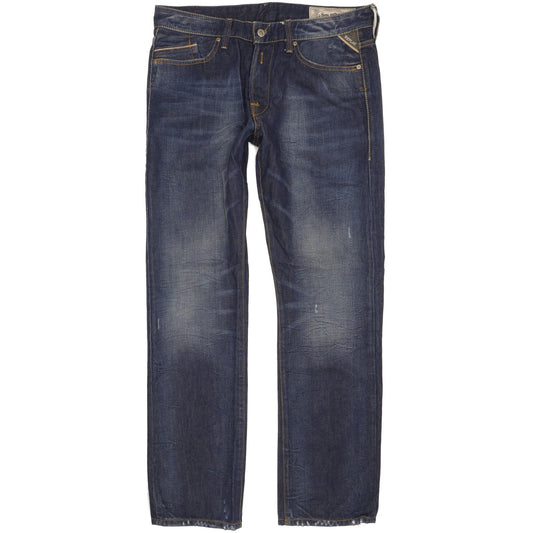 Replay Men Blue Straight Regular Jeans W34 L32