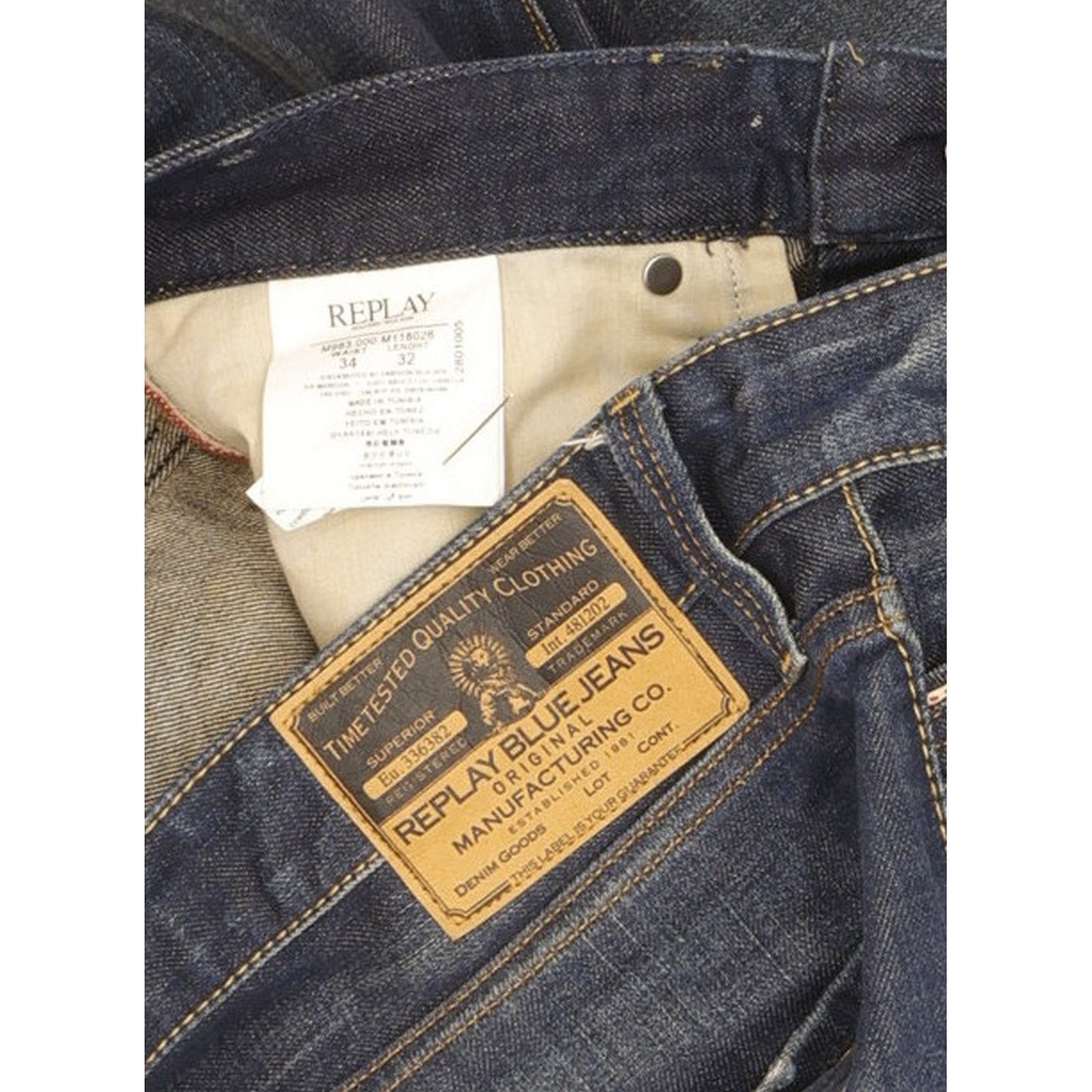 Replay Men Blue Straight Regular Jeans W34 L32