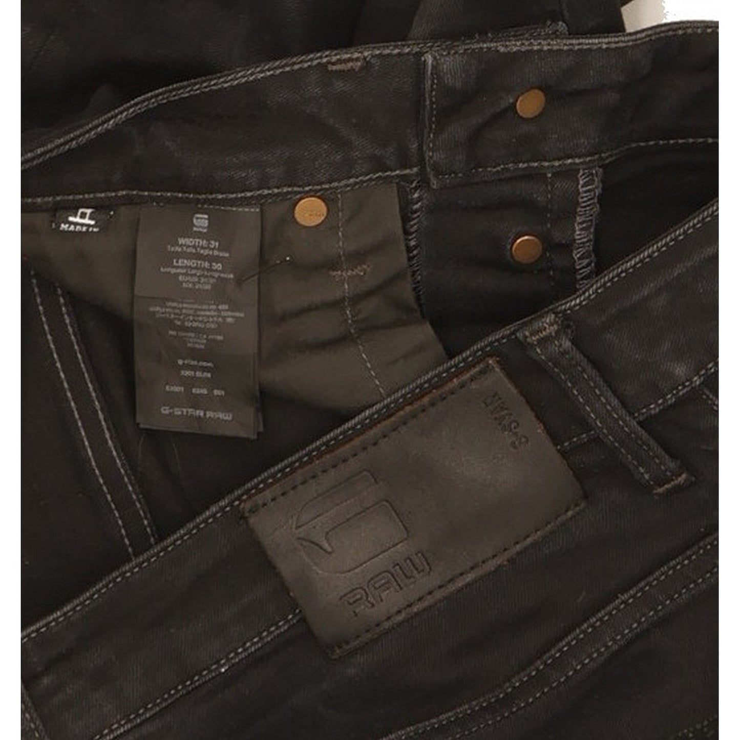 G-Star 3301 Men Black Straight Slim Stretch Jeans W31 L29