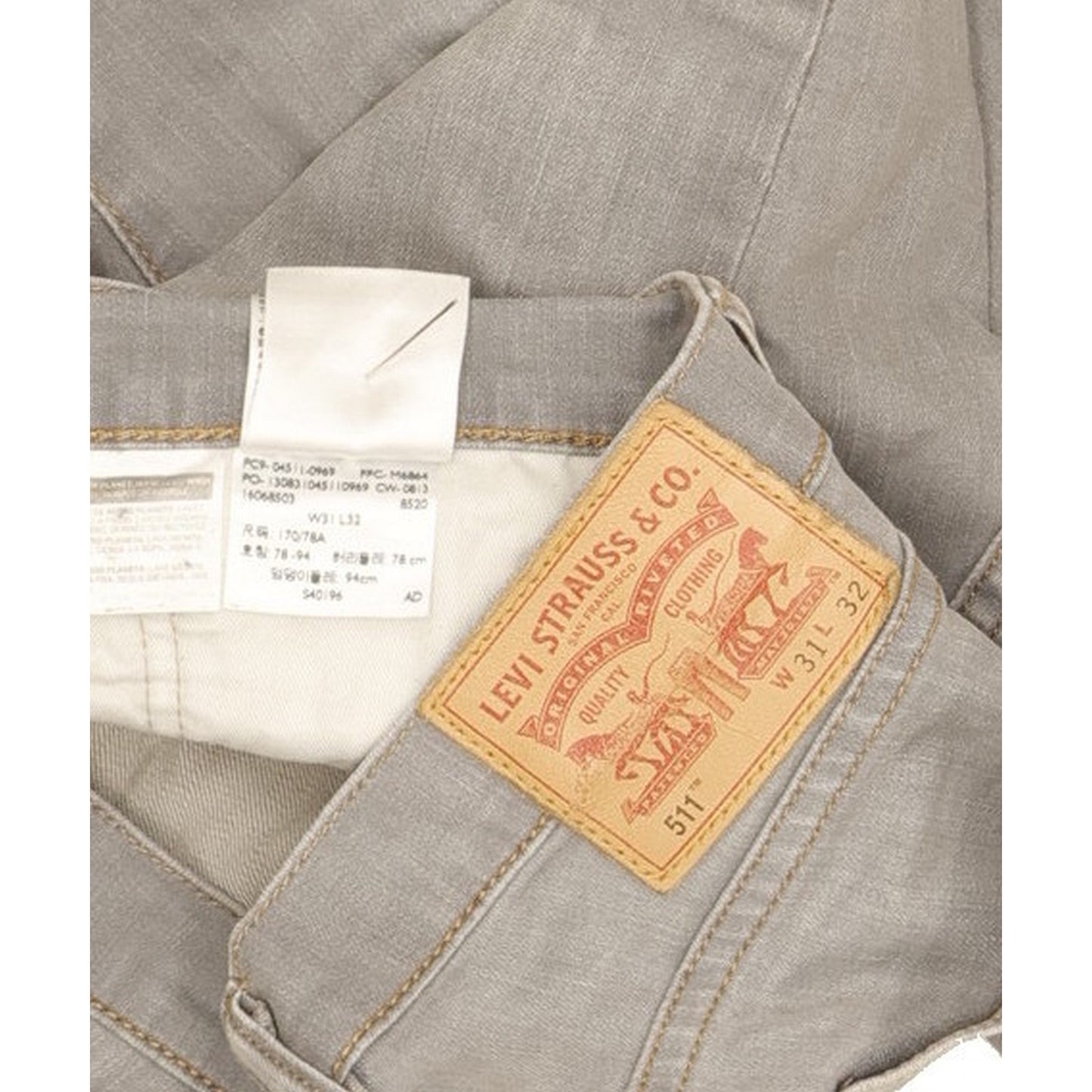 Levi's 511 Men Grey Straight Slim Stretch Jeans W31 L31