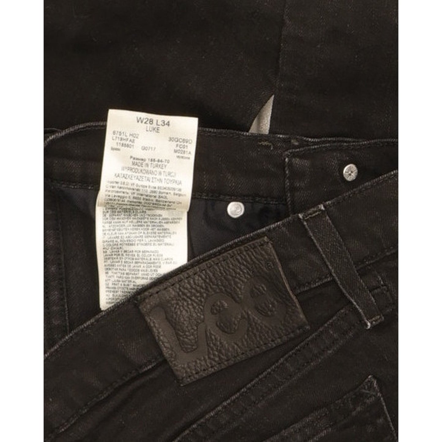 Lee Luke Men Black Skinny Slim Stretch Jeans W28 L34