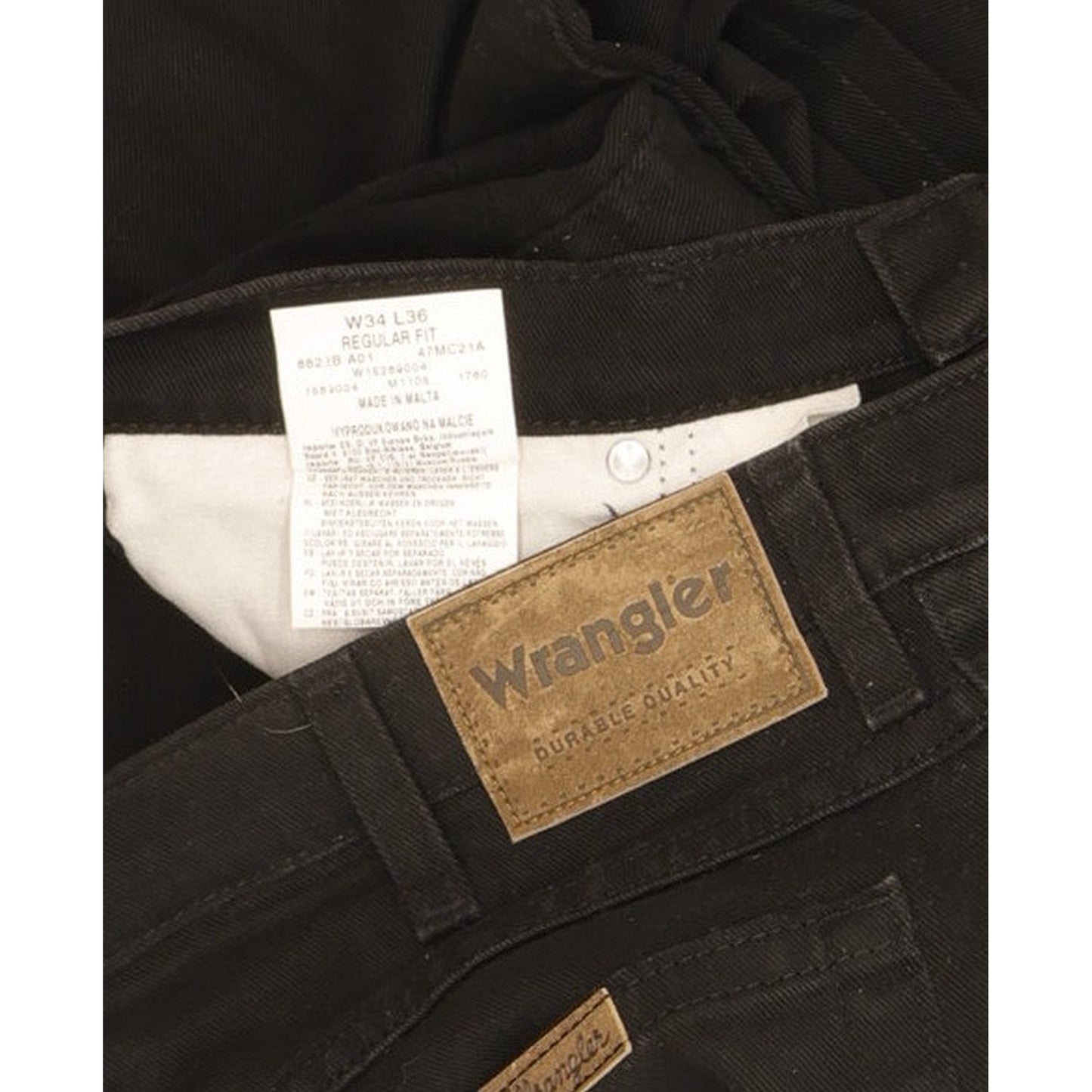 Wrangler Durable Quality Men Black Straight Regular Stretch Jeans W34 L35