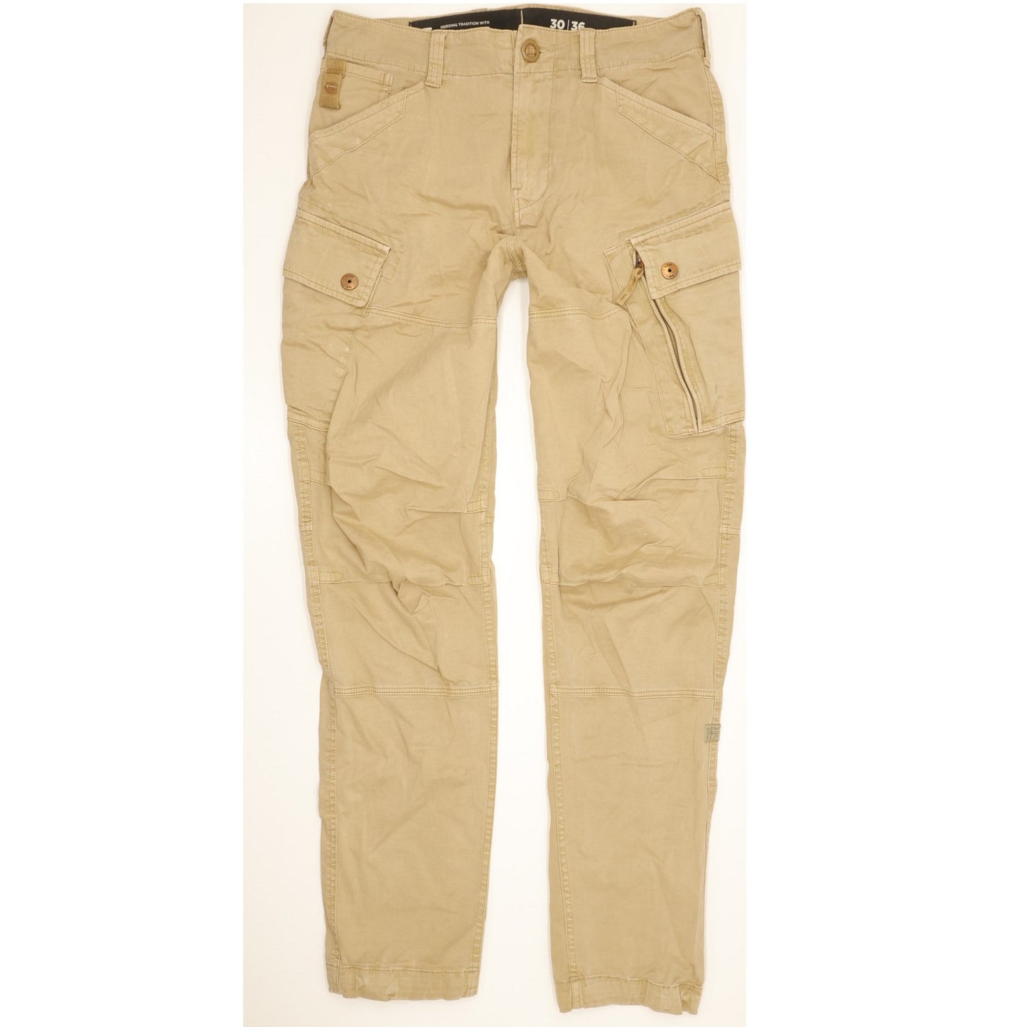 G-Star Roxic Cargo Men Beige Tapered Loose Stretch Jeans W30 L36