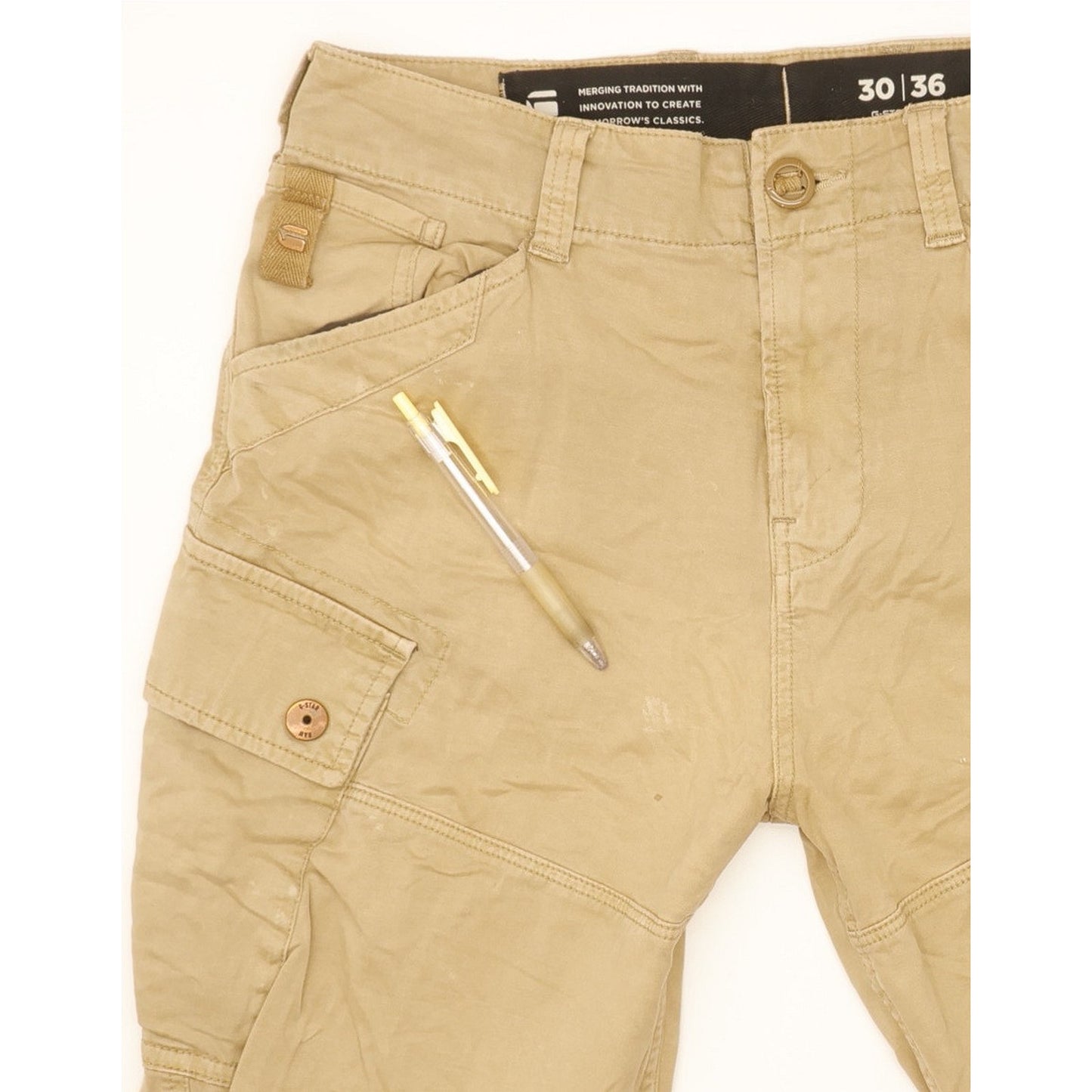 G-Star Roxic Cargo Men Beige Tapered Loose Stretch Jeans W30 L36