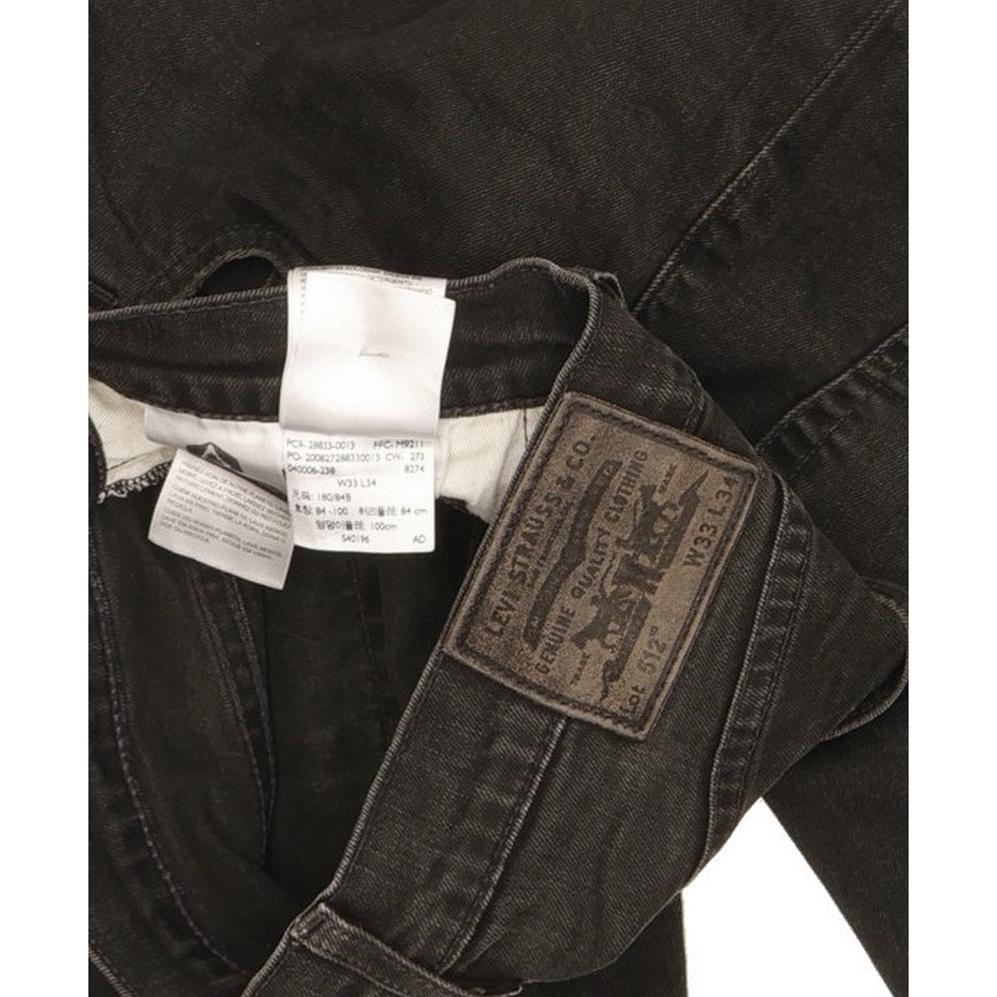 Levi's 512 Men Black Tapered Slim Stretch Jeans W33 L33