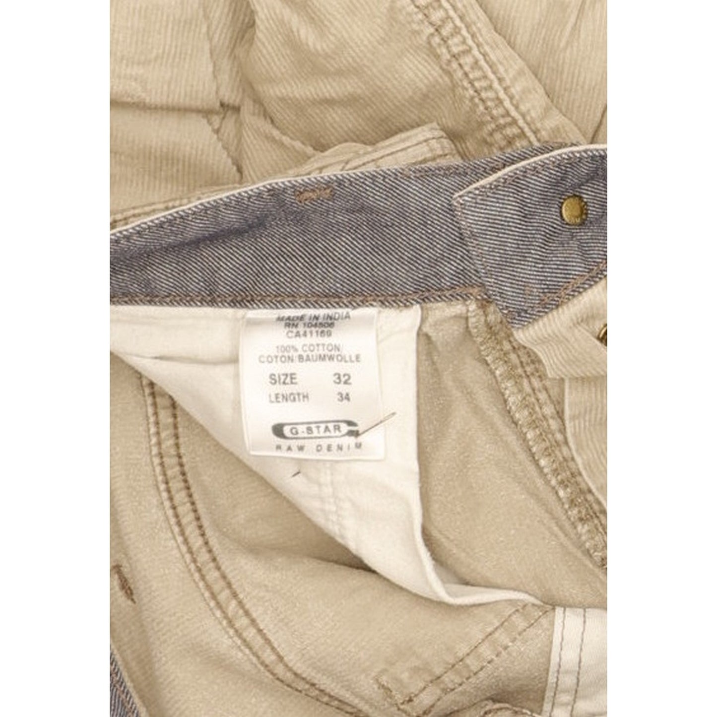 G-Star Elwood Men Beige Straight Regular Trousers W32 L33