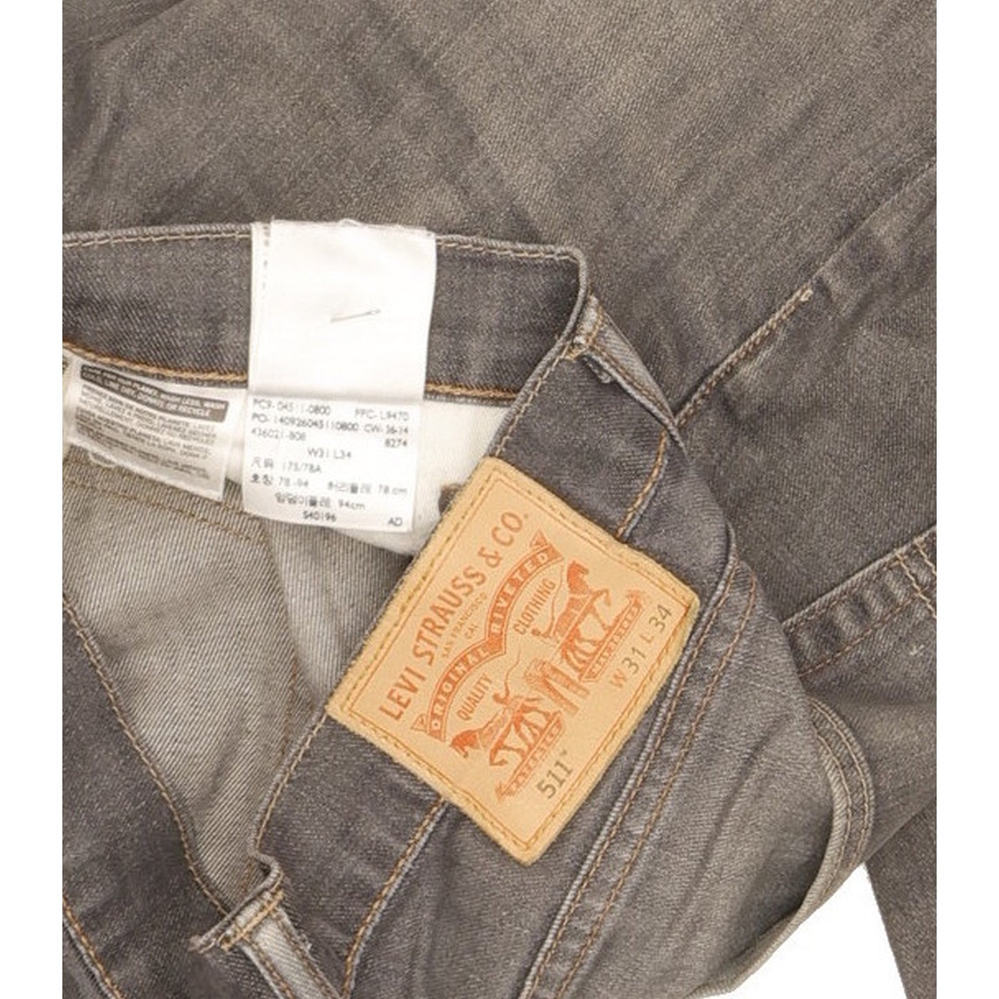 Levi's 511 Men Grey Straight Slim Stretch Jeans W31 L34