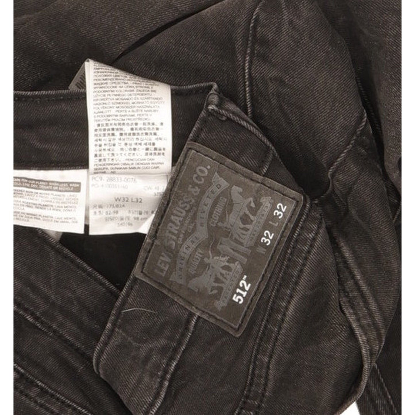 Levi's 512 Men Black Tapered Slim Stretch Jeans W32 L30