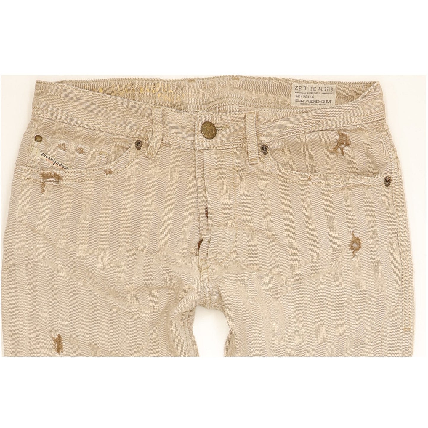 Diesel Braddom Men Beige Tapered Slim Jeans W31 L32