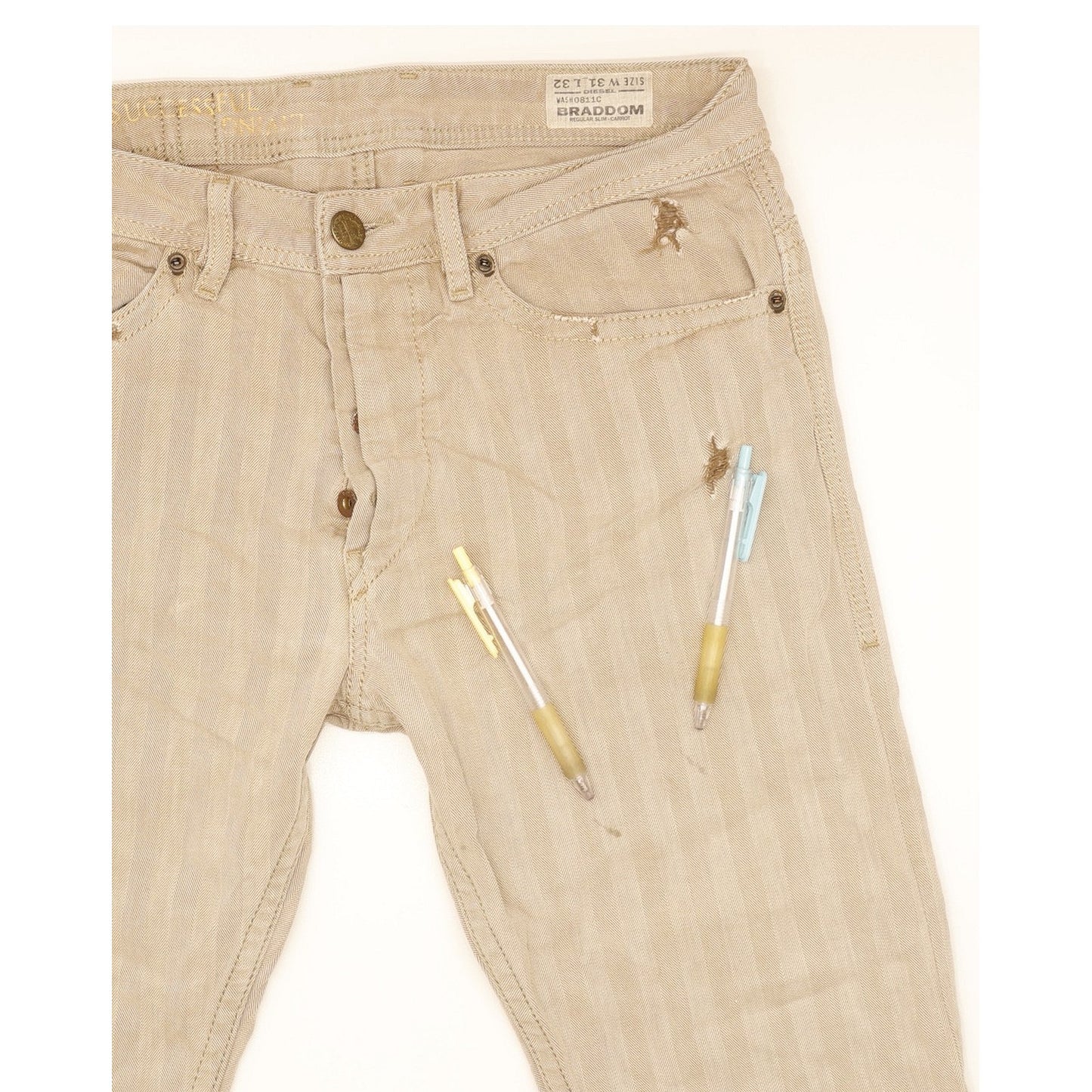 Diesel Braddom Men Beige Tapered Slim Jeans W31 L32