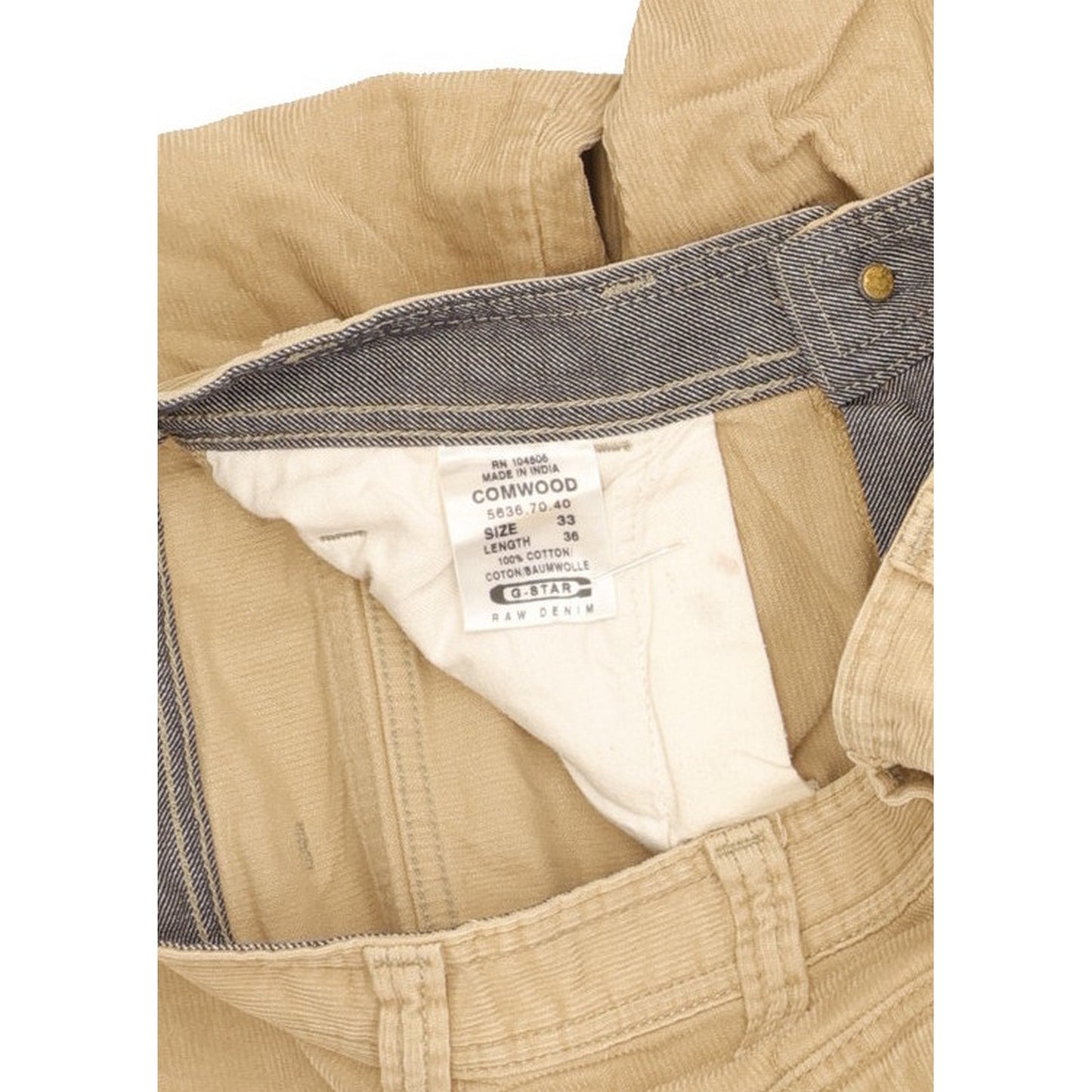 G-Star Comwood Men Beige Bootcut Regular Trousers W33 L35