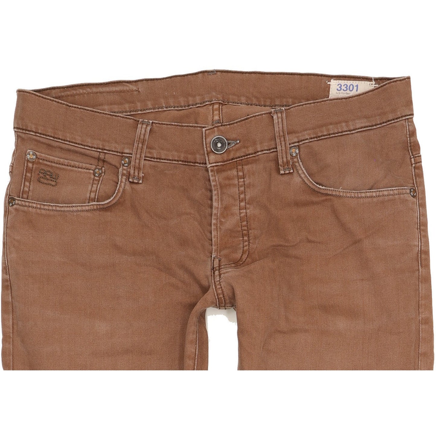 G-Star 3301 Men Brown Straight Slim Stretch Jeans W34 L32