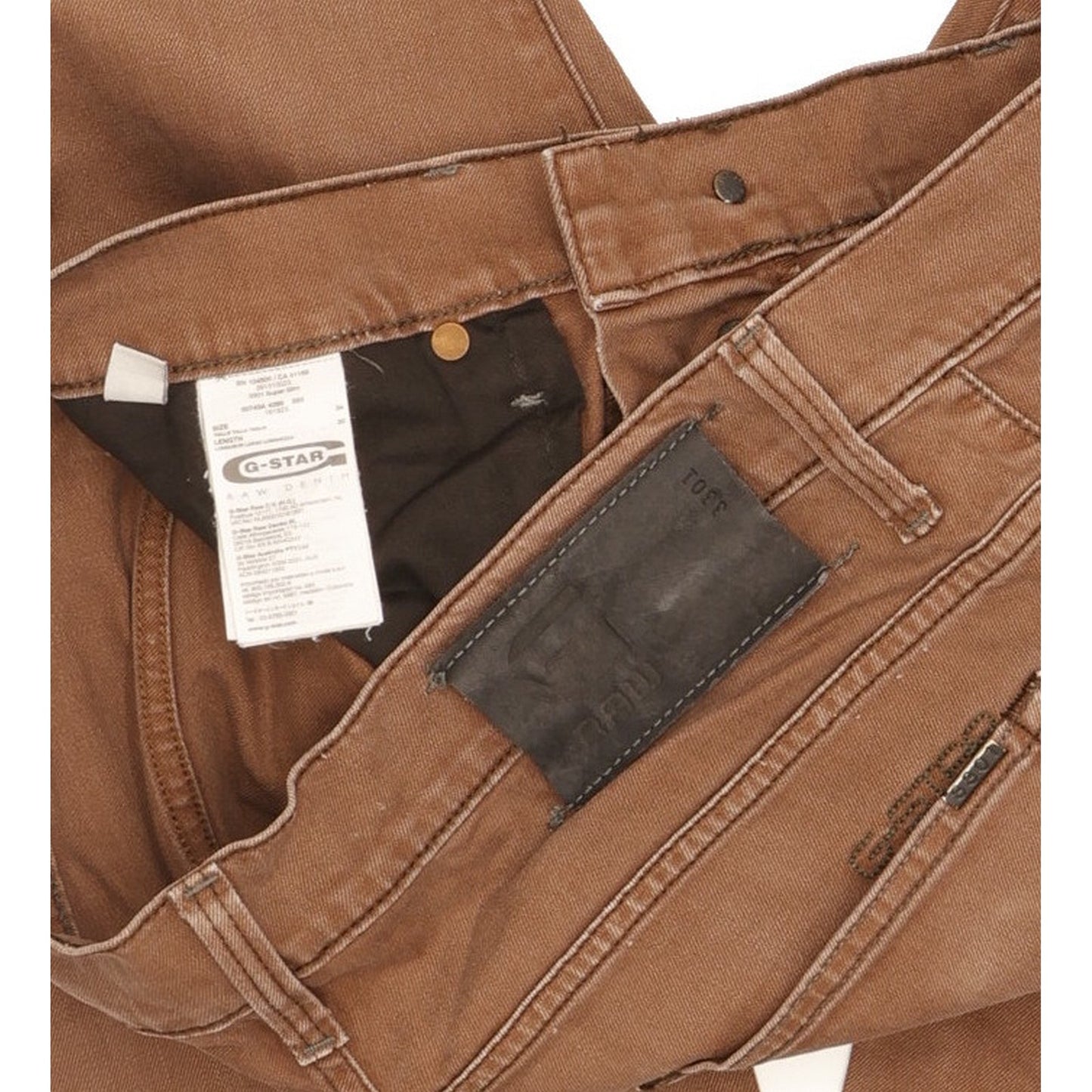 G-Star 3301 Men Brown Straight Slim Stretch Jeans W34 L32