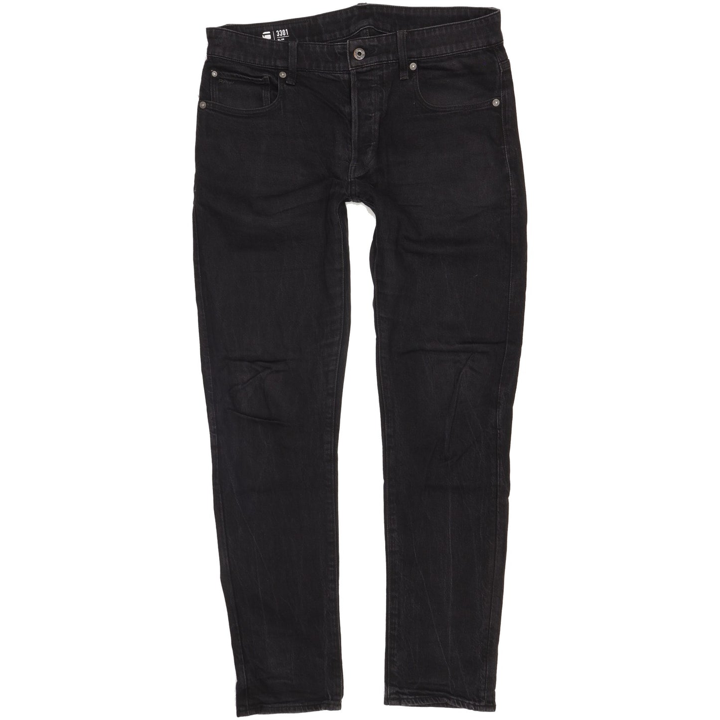 G-Star 3301 Men Black Straight Slim Stretch Jeans W32 L31