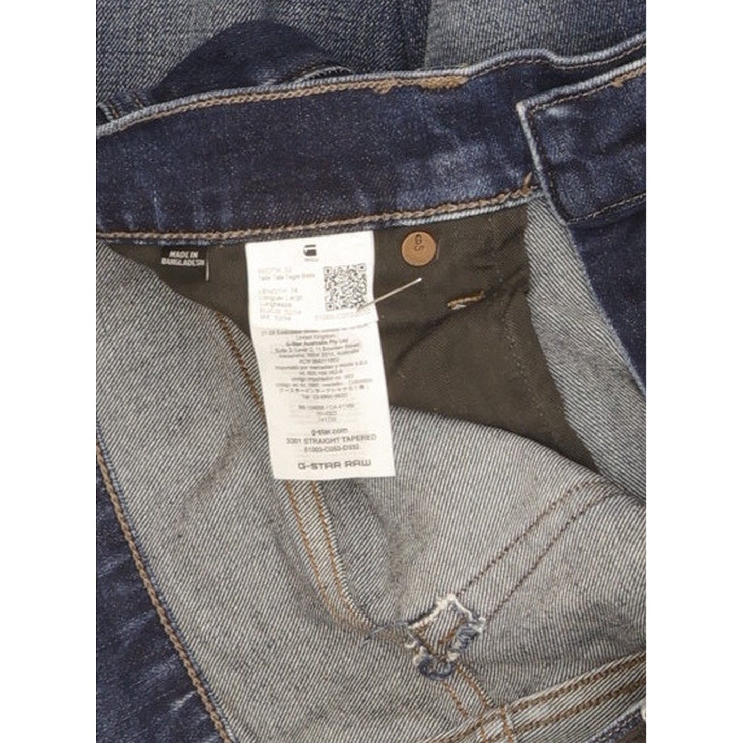 G-Star 3301 Men Blue Tapered Regular Stretch Jeans W32 L34
