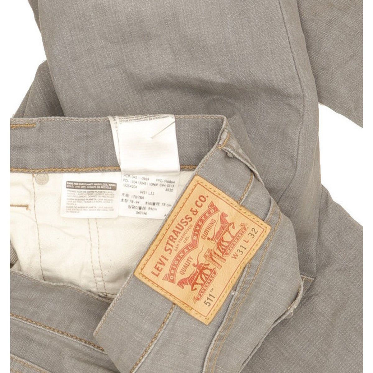 Levi's 511 Men Grey Straight Slim Stretch Jeans W31 L31