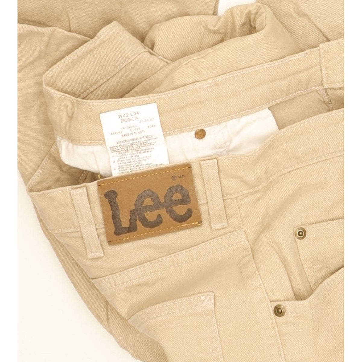 Lee Brooklyn Men Beige Straight Regular Stretch Jeans W42 L26