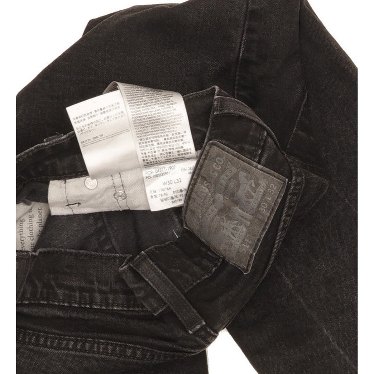 Levi's 511 Men Black Straight Slim Stretch Jeans W30 L30