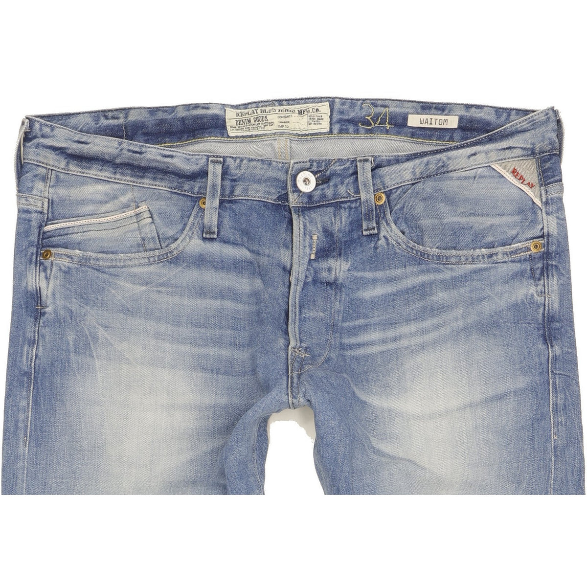 Replay Waitom Men Blue Straight Regular Stretch Jeans W34 L31