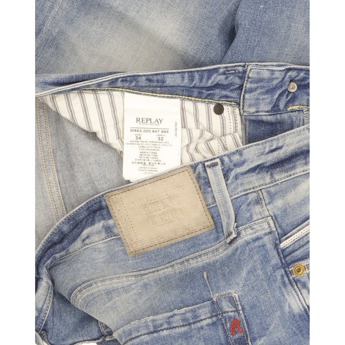 Replay Waitom Men Blue Straight Regular Stretch Jeans W34 L31