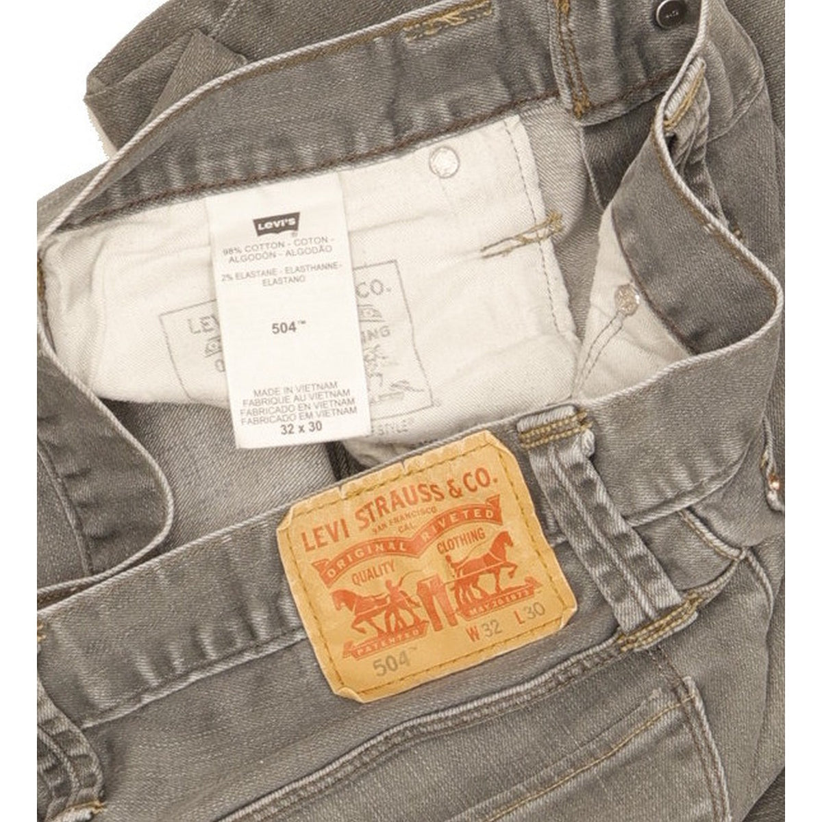 Levi's 504 Men Grey Straight Regular Stretch Jeans W32 L27