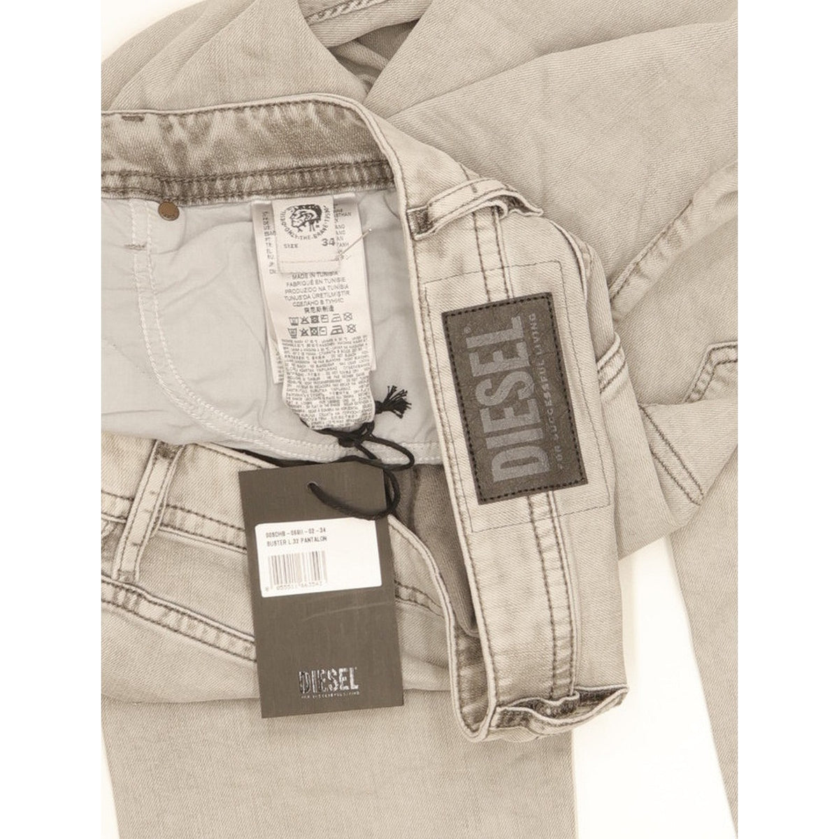 Diesel Buster Men Grey Straight Slim Stretch Jeans W34 L32