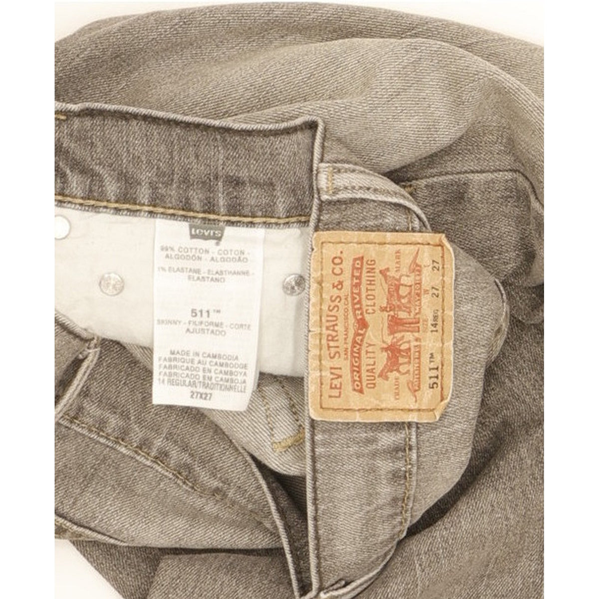 Levi's 511 Men Grey Straight Slim Stretch Jeans W27 L28