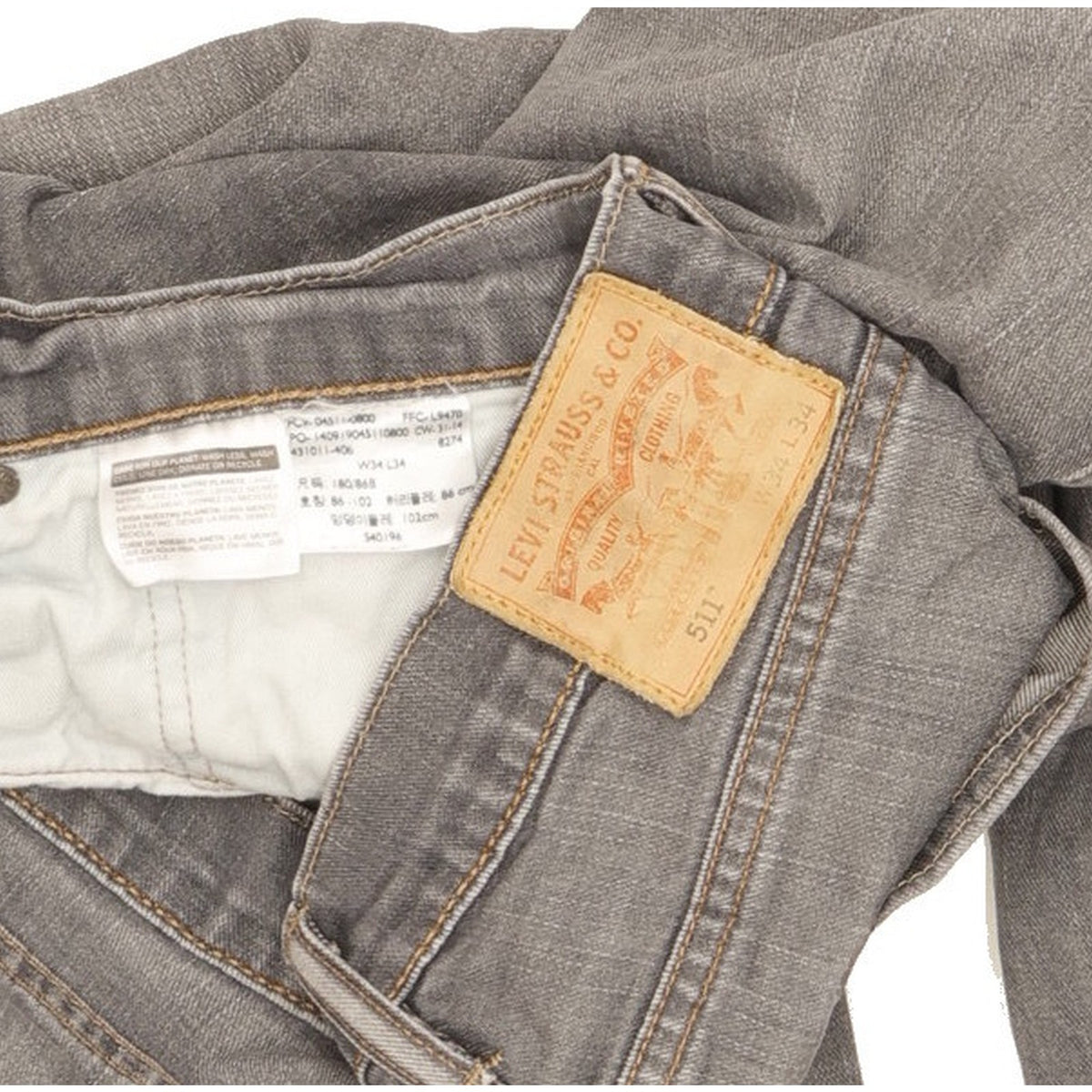 Levi's 511 Men Grey Straight Slim Stretch Jeans W34 L34