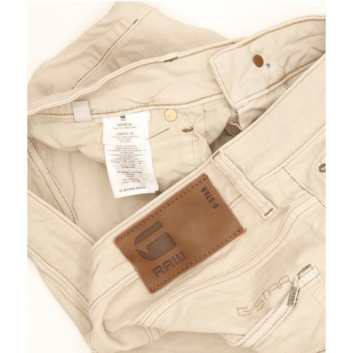 G-Star 3301 Men Beige Straight Slim Stretch Jeans W34 L33