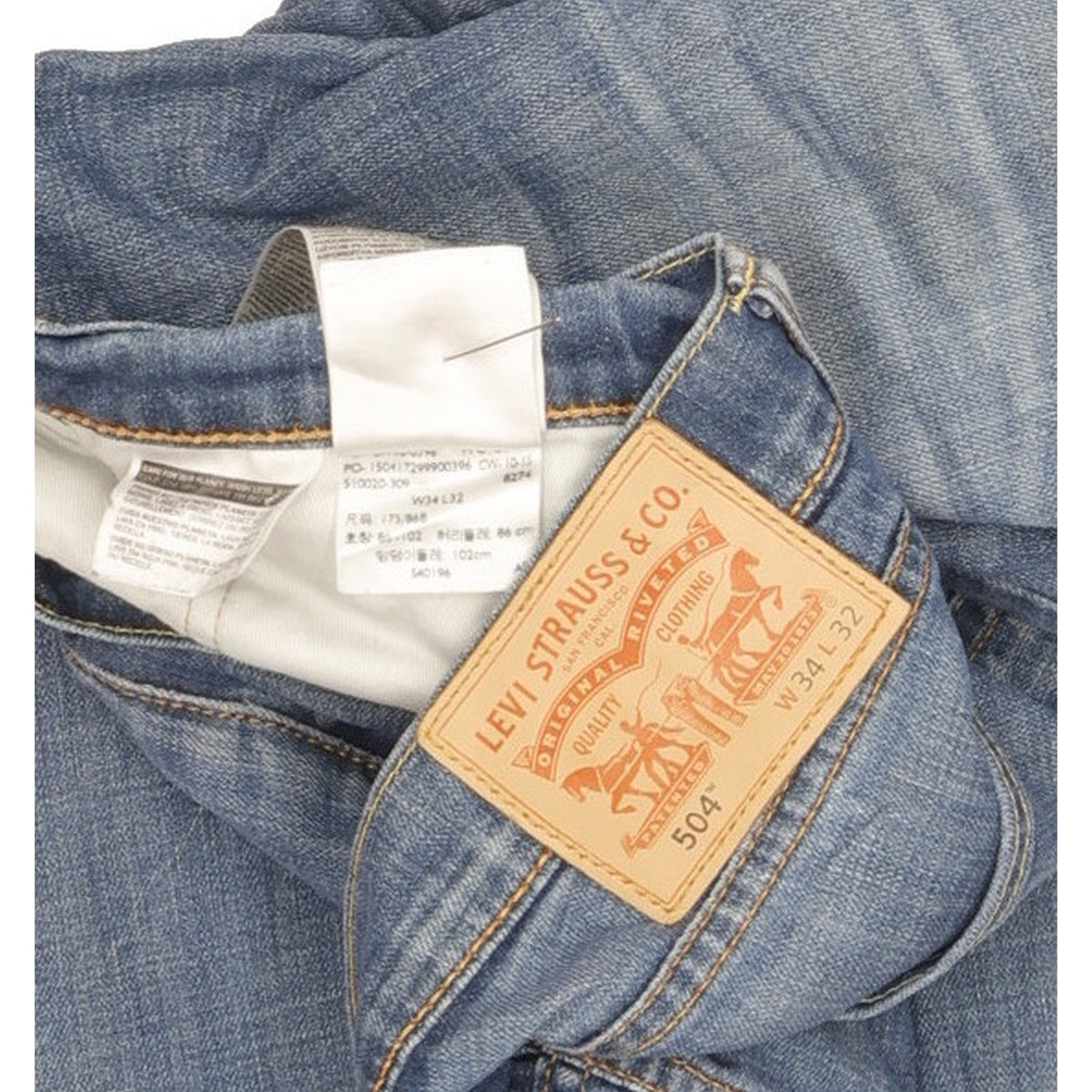 Levi's 504 Men Blue Straight Regular Stretch Jeans W34 L32