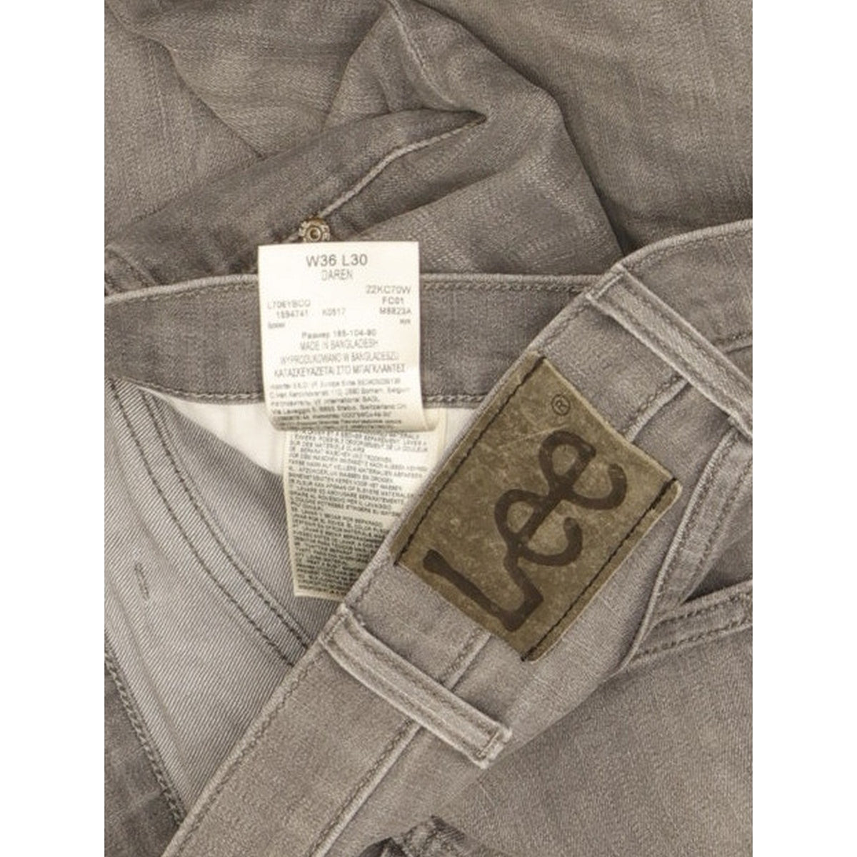 Lee Daren Men Grey Straight Slim Stretch Jeans W36 L30