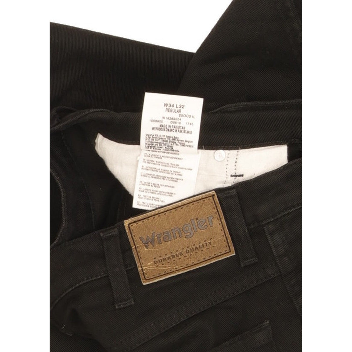 Wrangler Durable Quality Men Black Straight Regular Stretch Jeans W34 L32