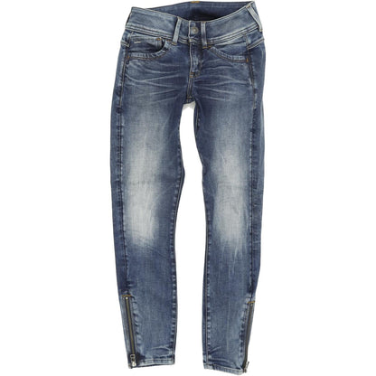 G-Star Lynn D-Mid Zip Ankle Women Blue Skinny Slim Capri Stretch Jeans W26 L30