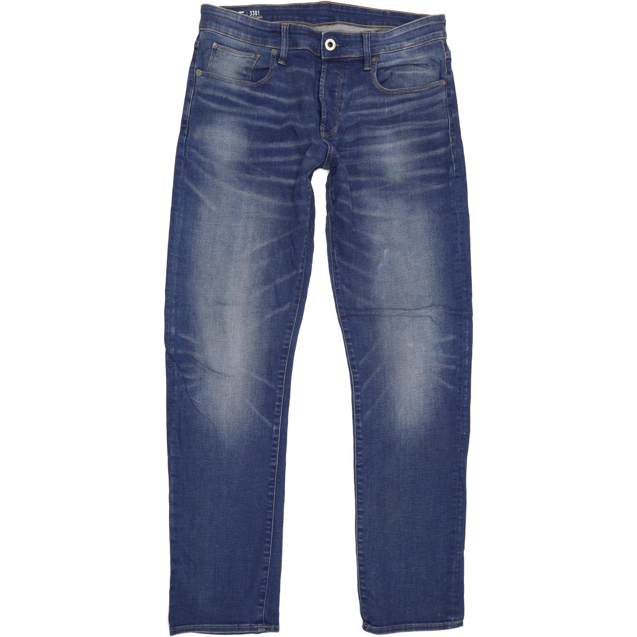 G-Star 3301 Men Blue Straight Regular Stretch Jeans W32 L33