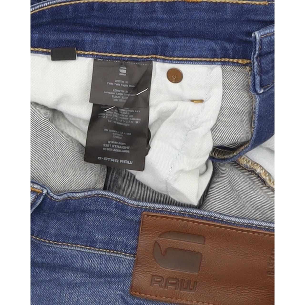 G-Star 3301 Men Blue Straight Regular Stretch Jeans W32 L33