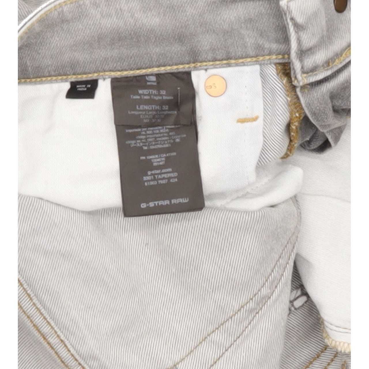 G-Star 3301 Men Grey Tapered Regular Stretch Jeans W32 L32