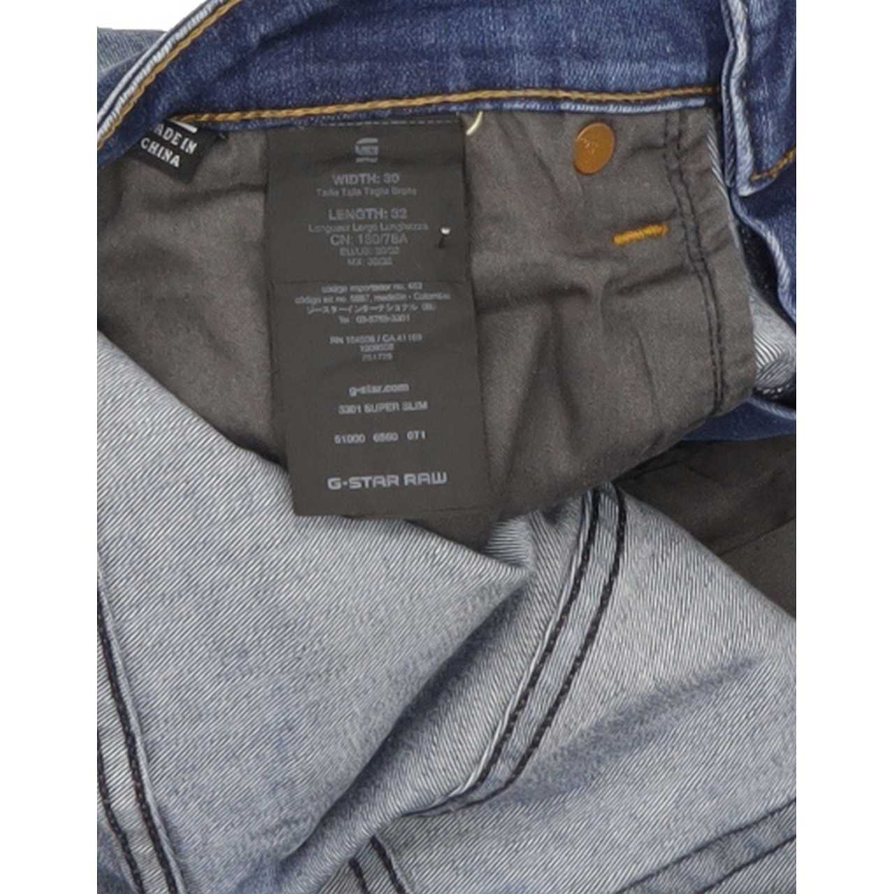 G-Star 3301 Men Blue Straight Slim Stretch Jeans W30 L32