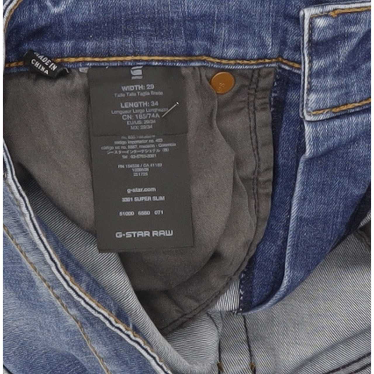 G-Star 3301 Men Blue Straight Slim Stretch Jeans W29 L34