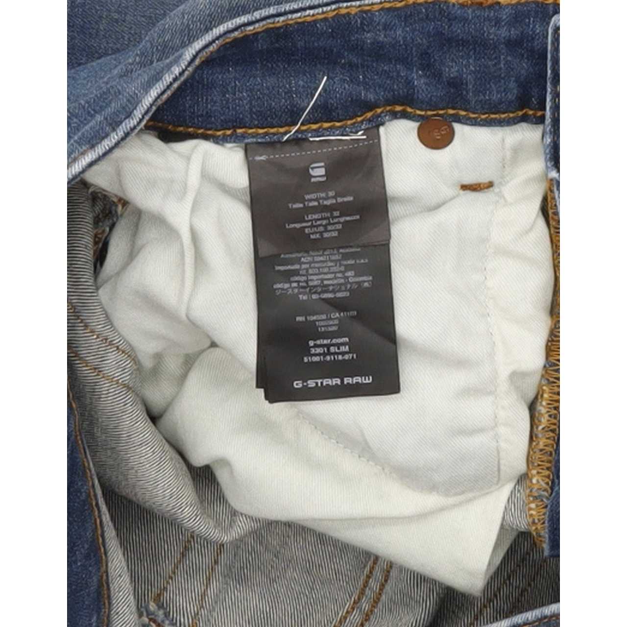 G-Star 3301 Men Blue Straight Slim Stretch Jeans W30 L30