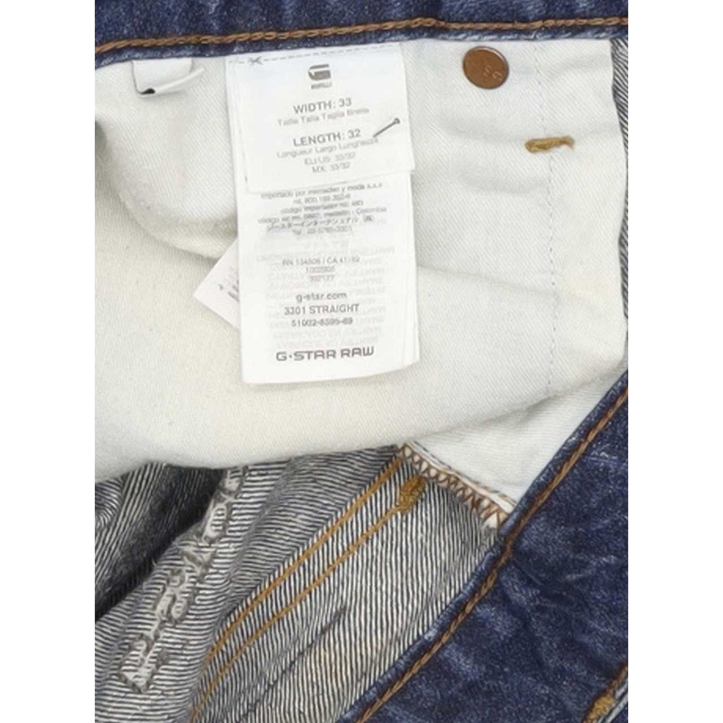 G-Star 3301 Men Blue Straight Regular Jeans W33 L31