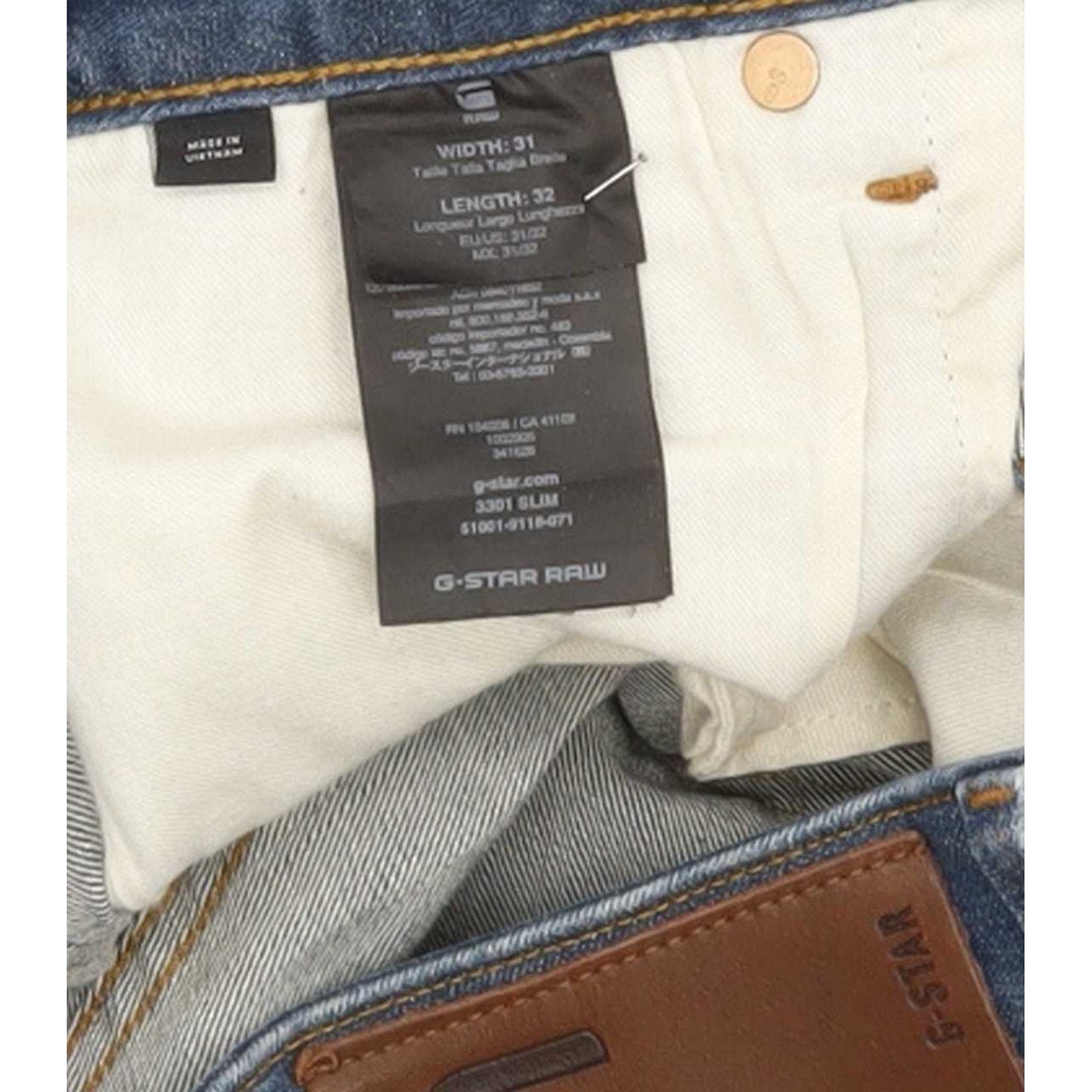 G-Star 3301 Men Blue Straight Slim Stretch Jeans W31 L32