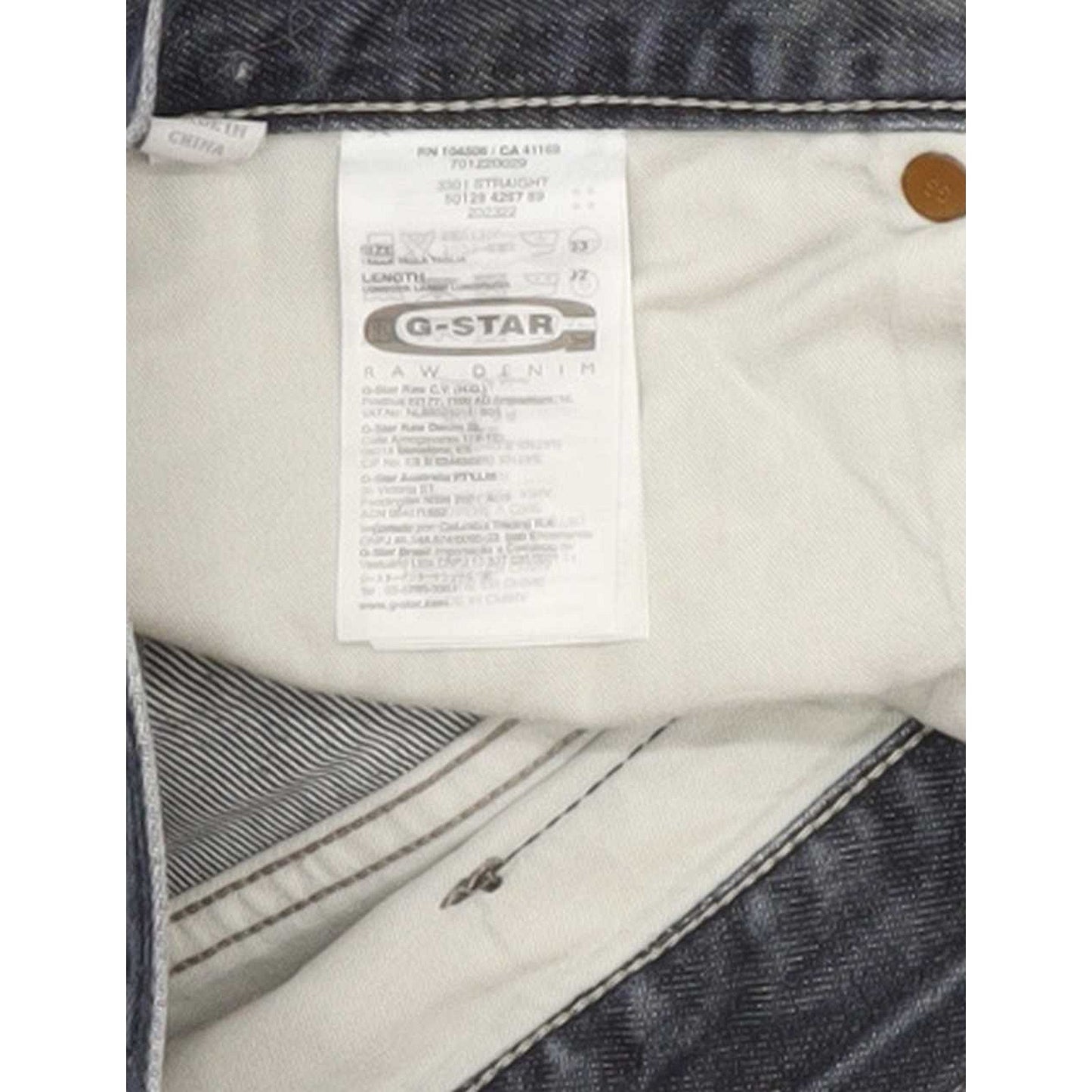 G-Star 3301 Men Blue Straight Regular Jeans W33 L32