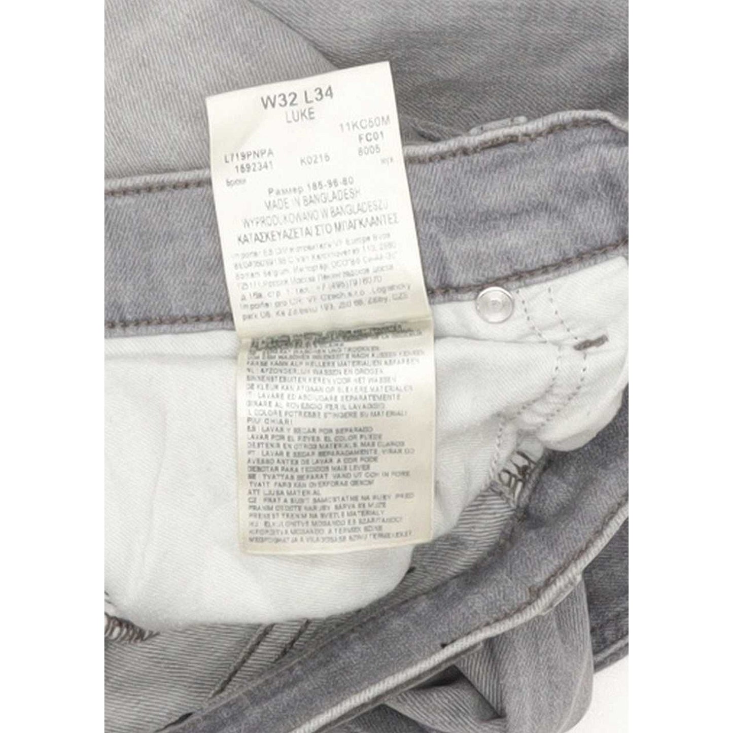 Lee Luke Men Grey Skinny Slim Stretch Jeans W32 L33