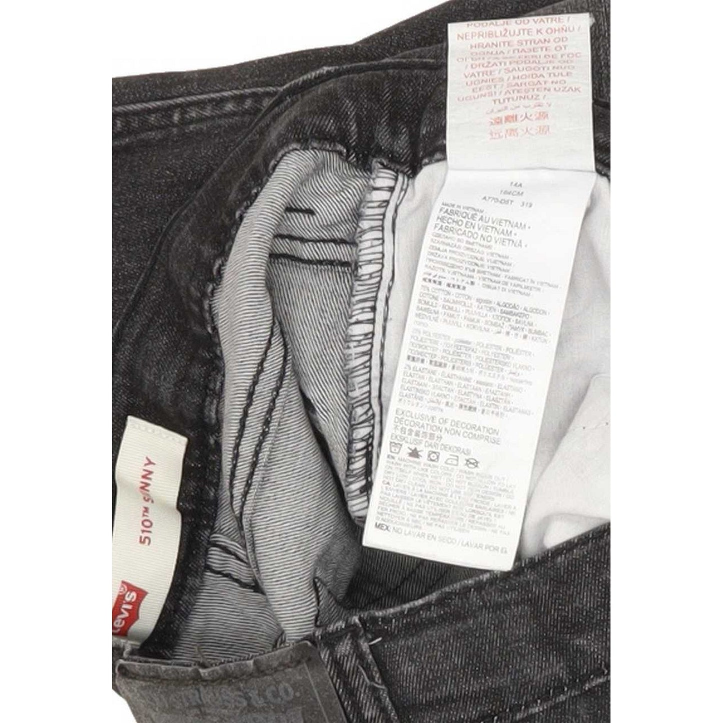 Levi's 510 Kids Charcoal Skinny Slim Stretch Jeans W26 L31