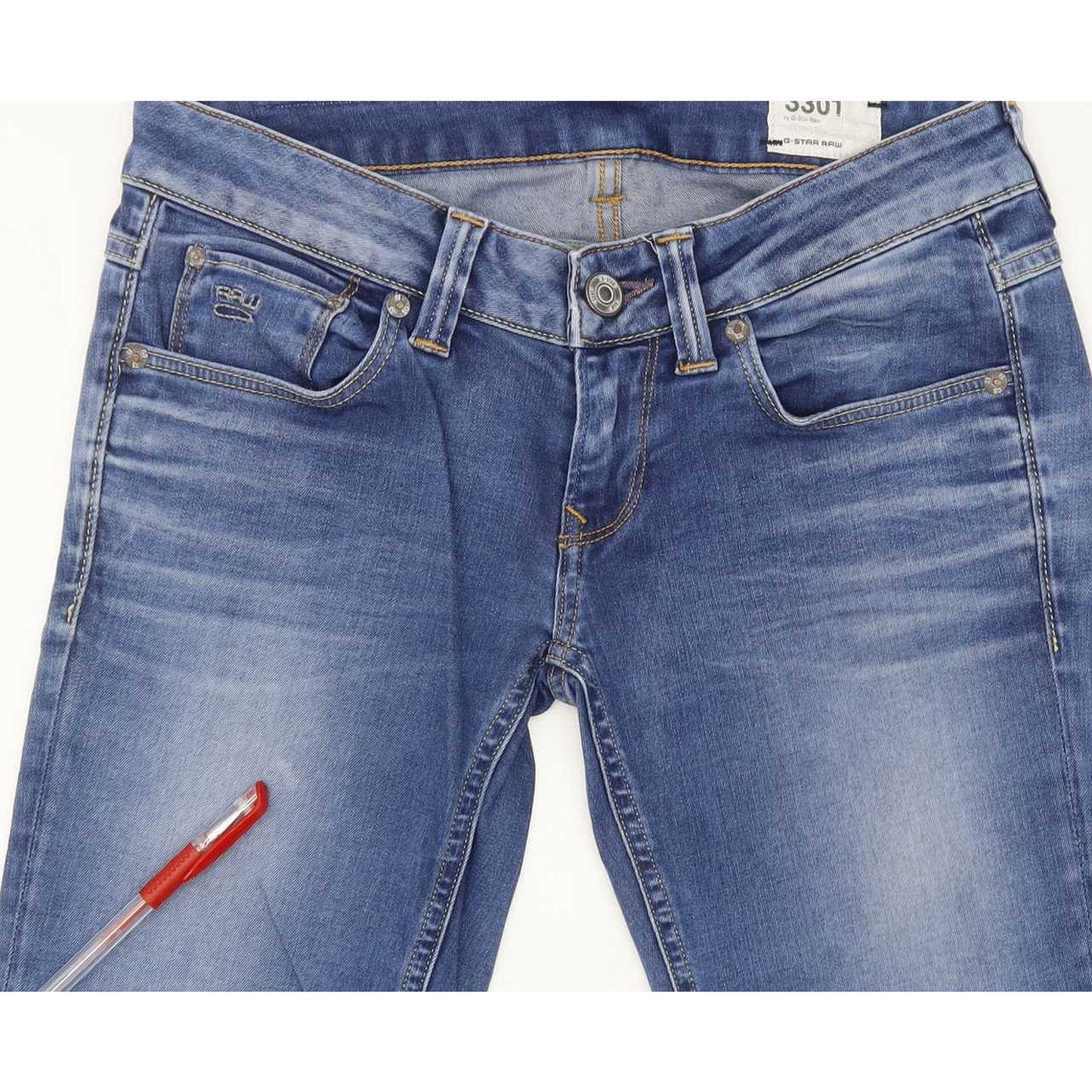 G-Star 3301 Women Blue Straight Slim Stretch Jeans W27 L32